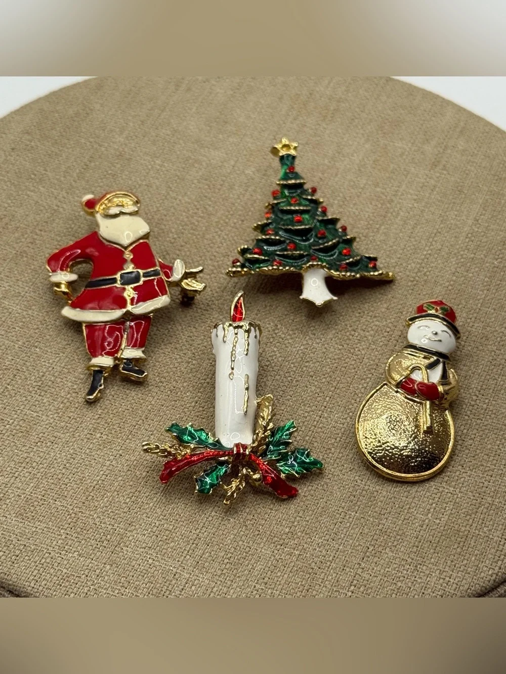 Festive Christmas Brooch Set - Red, Green & Gold
